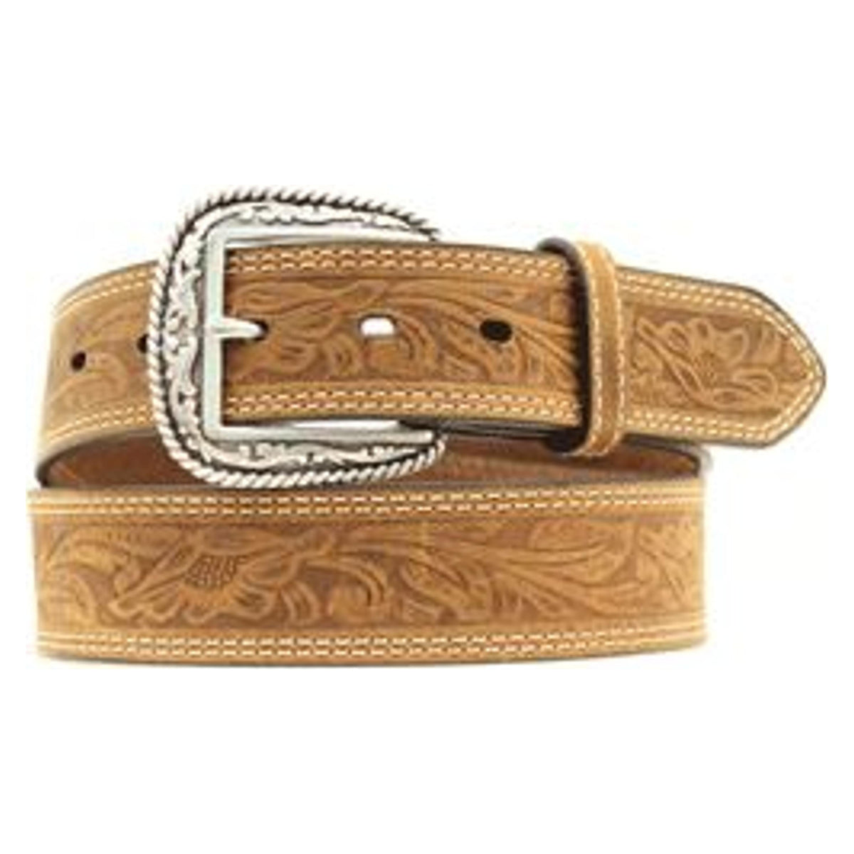 M and F Western Tooled Dblstitch Br - Mens