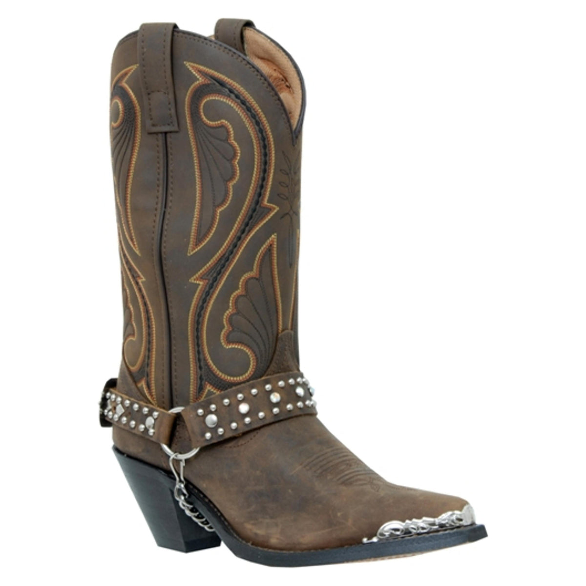 Almax Brown With Studs And Stones Boot Straps-404-ST-BRO