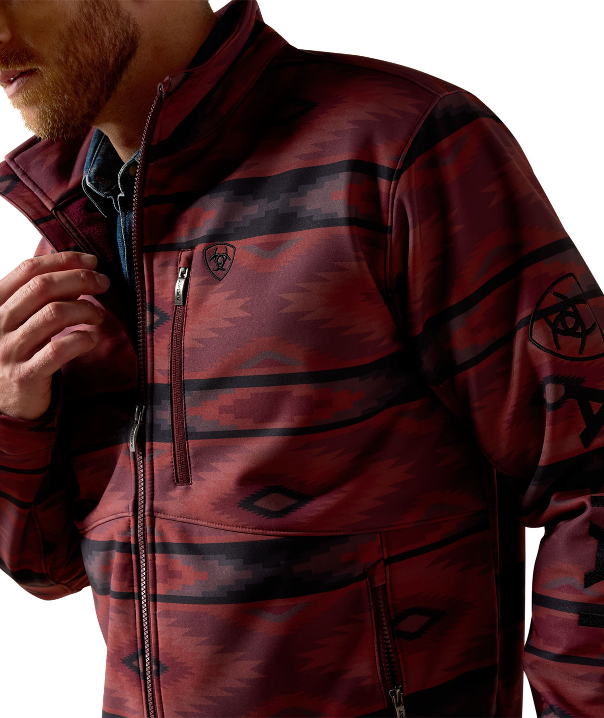 Ariat Mens Logo Softshell Jacket 10079455 - RED MAHOGANY SOUTHWEST PRINT