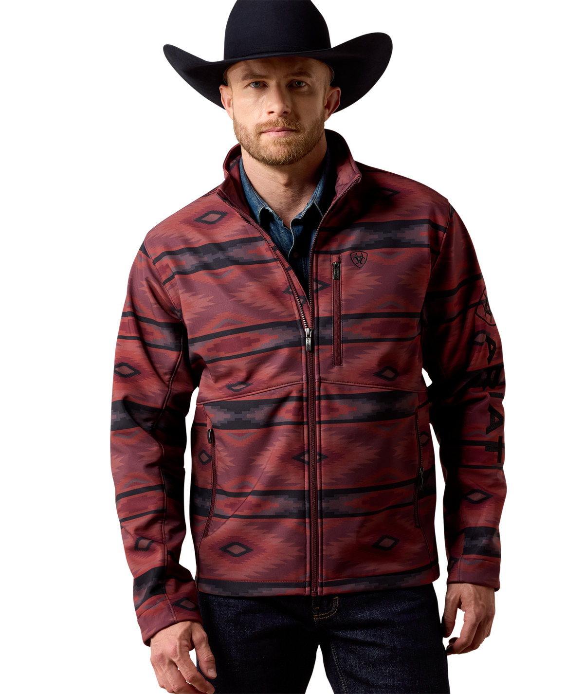 Ariat Mens Logo Softshell Jacket 10079455 - RED MAHOGANY SOUTHWEST PRINT