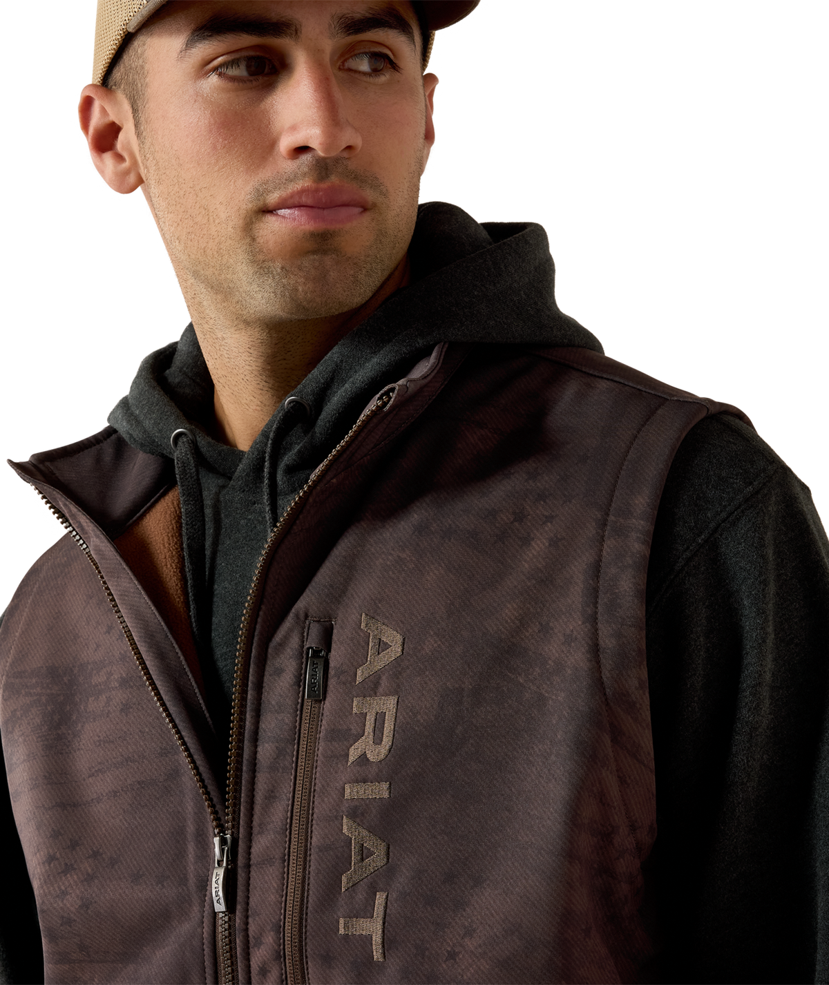 Ariat Mens Patriot Flag Softshell Vest  10079521 - BROWN