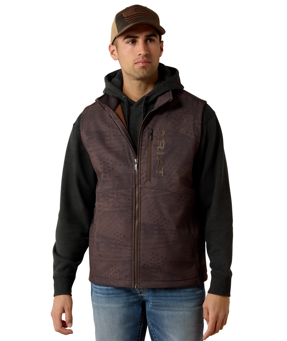 Ariat Mens Patriot Flag Softshell Vest  10079521 - BROWN
